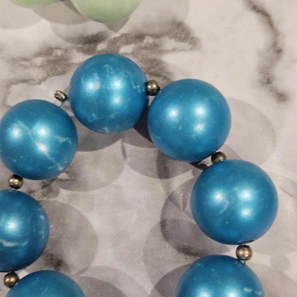 Kids Chunky Beaded Bracelet Lot – Solid Colors Blue Green Purple (Non-Stretch)‎